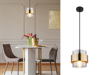 LED Pendelleuchte mit Rauchglas Lampenschirm und Messingring, Ø 18cm