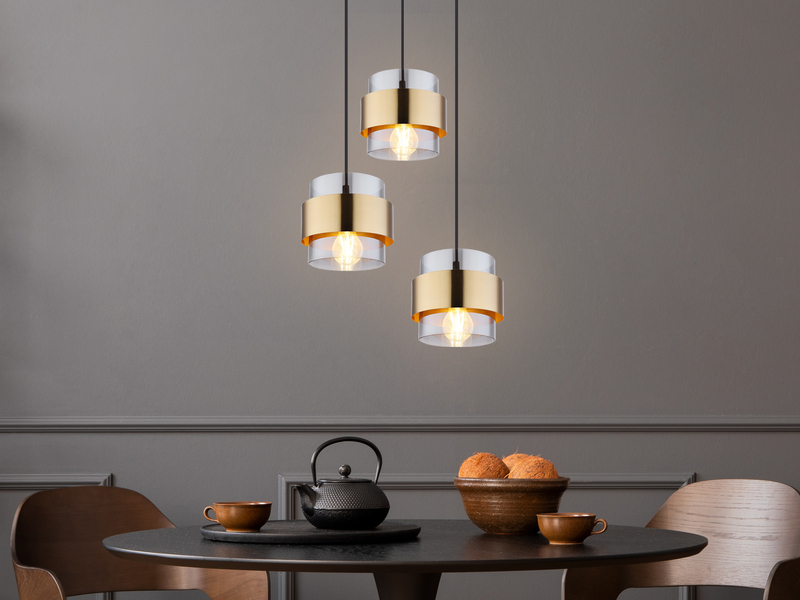 LED Pendelleuchte 3-flammig mit Rauchglas und Messing, Ø 45cm