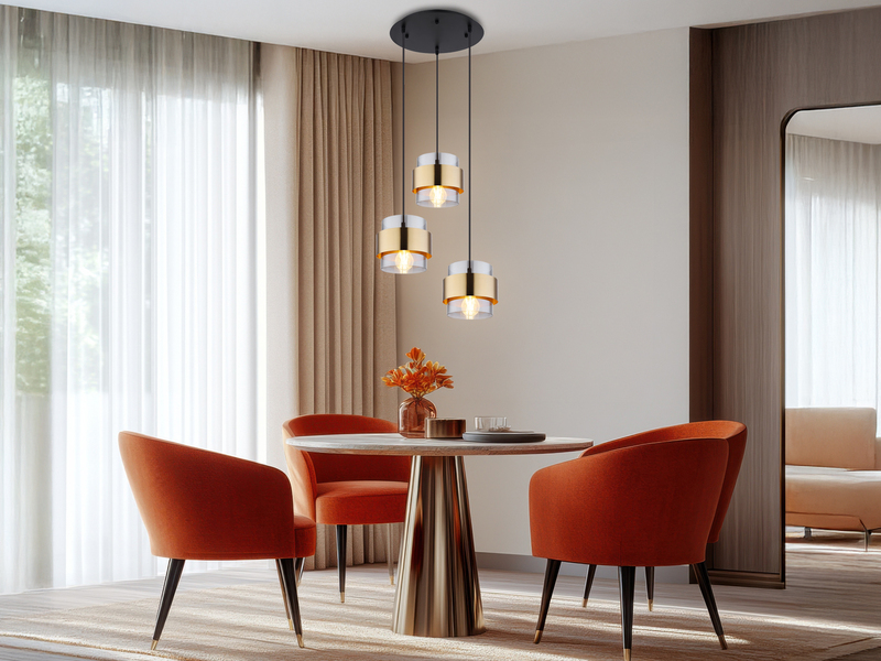 LED Pendelleuchte 3-flammig mit Rauchglas und Messing, Ø 45cm