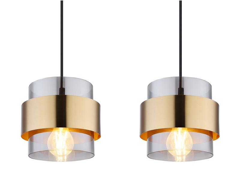 LED Pendelleuchte 4-flammig mit Rauchglas und Messing lang, Breite 111cm