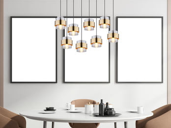LED Pendelleuchte 8-flammig mit Rauchglas und Messing