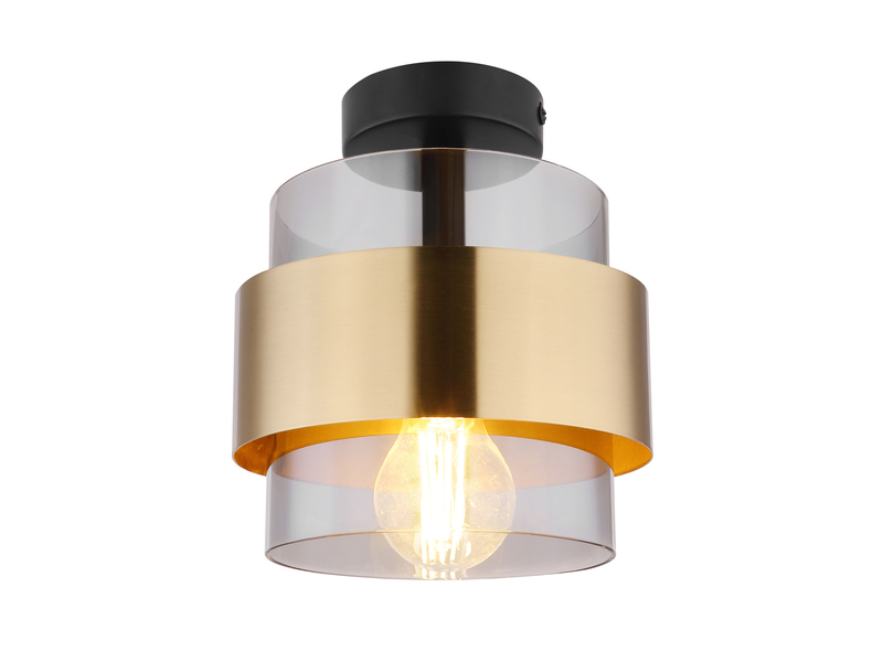 LED Deckenleuchte mit Rauchglas Lampenschirm Messingring, Ø 18cm