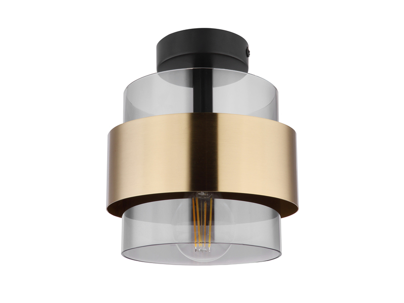 LED Deckenleuchte mit Rauchglas Lampenschirm Messingring, Ø 18cm