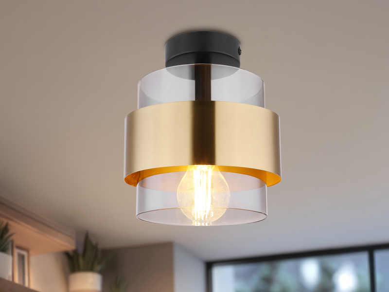 LED Deckenleuchte mit Rauchglas Lampenschirm Messingring, Ø 18cm