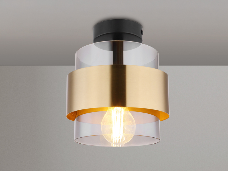 LED Deckenleuchte mit Rauchglas Lampenschirm Messingring, Ø 18cm