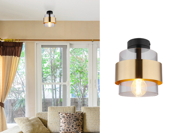 LED Deckenleuchte mit Rauchglas Lampenschirm Messingring, Ø 18cm