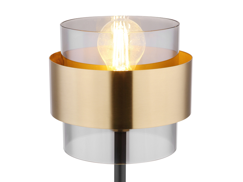 LED Tischleuchte mit Rauchglas Lampenschirm Ø18cm, Messingring