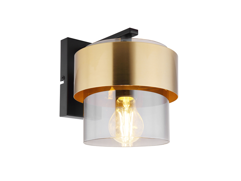 LED Wandleuchte mit Rauchglas Lampenschirm Messingring, Höhe 21,5cm