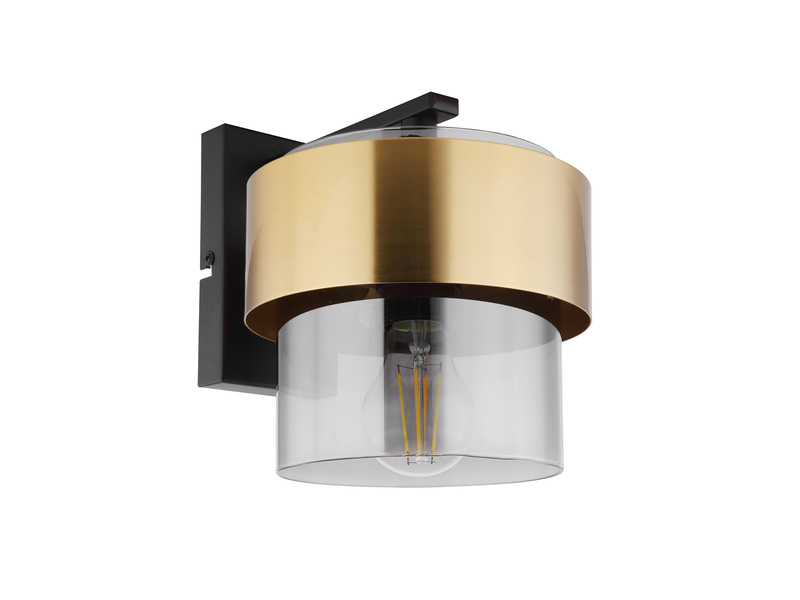 LED Wandleuchte mit Rauchglas Lampenschirm Messingring, Höhe 21,5cm
