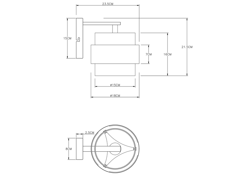 LED Wandleuchte mit Rauchglas Lampenschirm Messingring, Höhe 21,5cm