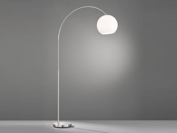 Bogenlampe ARCUS Silber 180cm mit Lampenschirm Weiß & Fußschalter