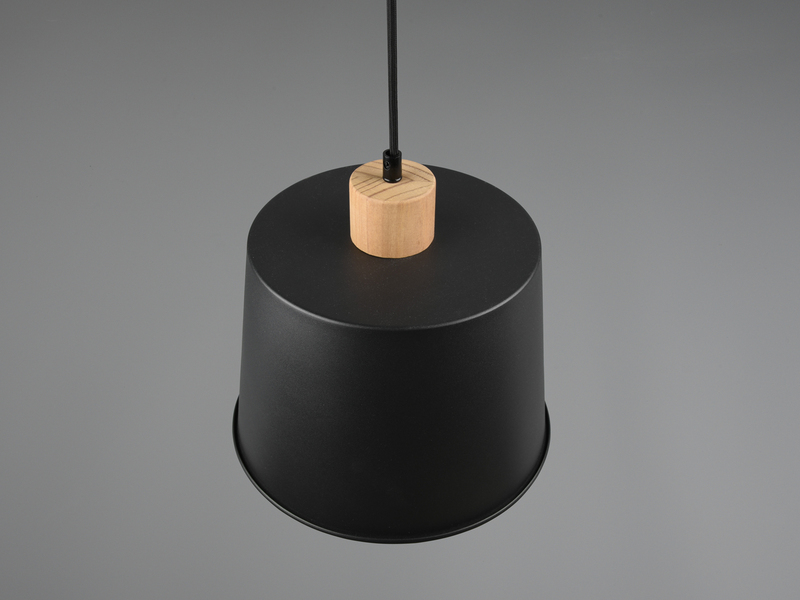 LED Pendelleuchte 4-flammig Schwarz Gold mit Holzbalken, Breite 87cm
