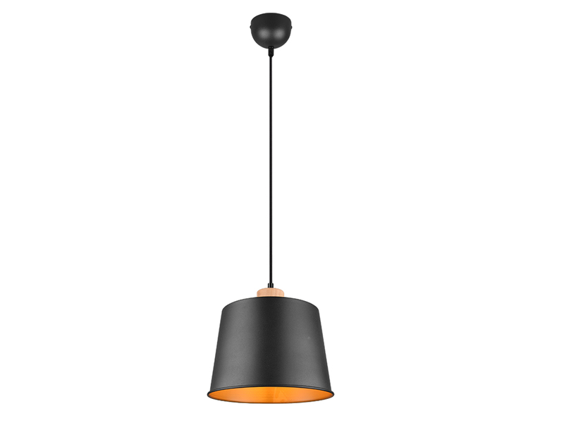 LED Pendelleuchte 1 flammig Schwarz Gold mit Holzdekor Ø 26cm