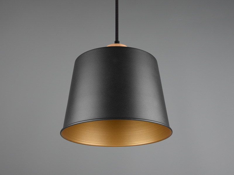 LED Pendelleuchte 1 flammig Schwarz Gold mit Holzdekor Ø 26cm