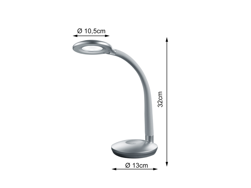 LED Schreibtischleuchte COBRA Silber, Flexgelenk & Sensordimmer, Höhe 32cm