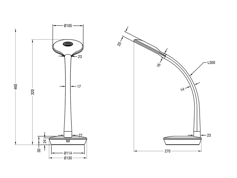 LED Schreibtischleuchte COBRA Titan, Flexgelenk & Touch Dimmer, 32cm hoch