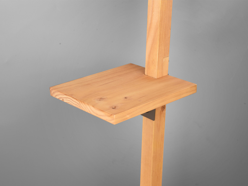 Stehlampe RODRIGO mit Holz Ablage - Metall Lampenschirm Silber, Höhe 165cm