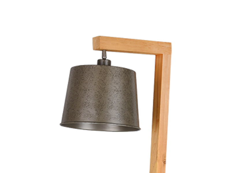 Stehlampe RODRIGO mit Holz Ablagen, Lampenschirm Silber antik, Höhe 165cm