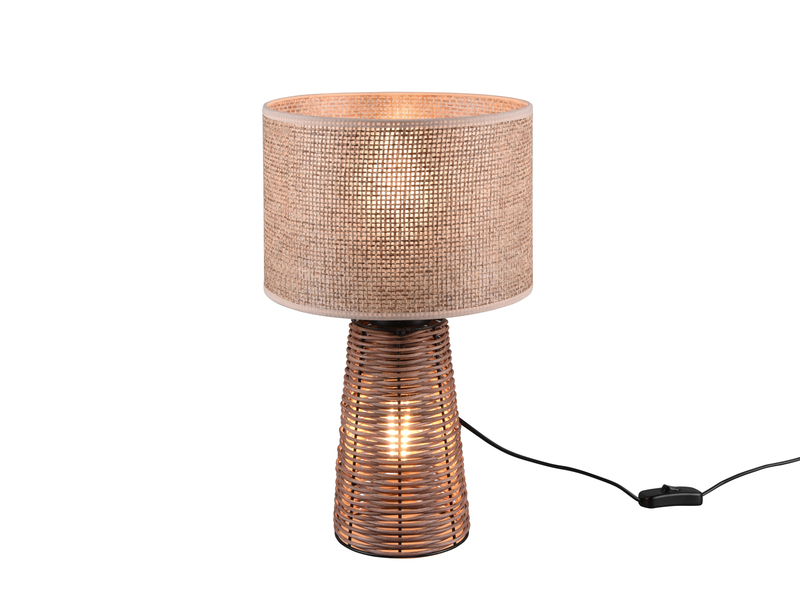 LED Tischlampe aus Naturmaterial Rattan Braun, Höhe 40cm