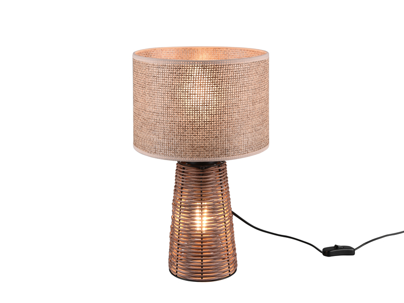 LED Tischleuchte Rattanfuß & Drahtgeflecht Lampenschirm Braun, 40cm