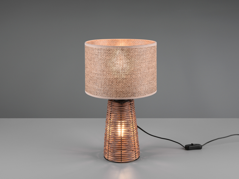 LED Tischlampe aus Naturmaterial Rattan Braun, Höhe 40cm