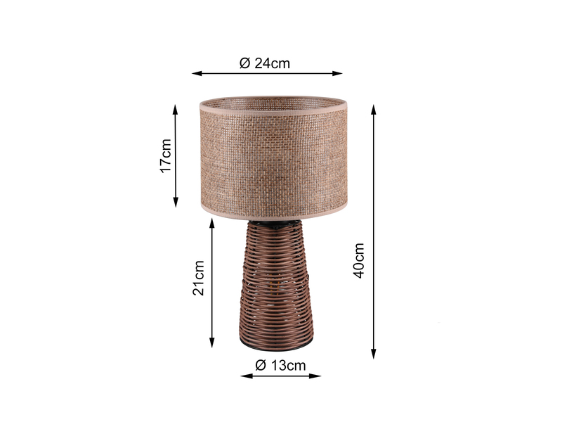 LED Tischlampe aus Naturmaterial Rattan Braun, Höhe 40cm