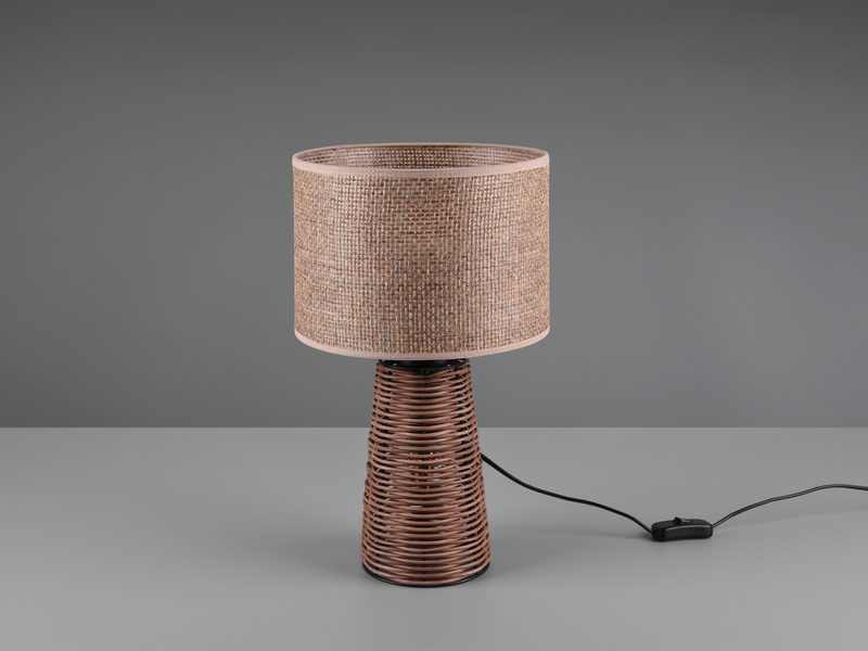LED Tischlampe aus Naturmaterial Rattan Braun, Höhe 40cm