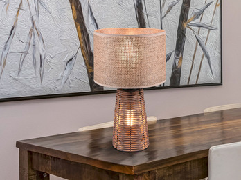 LED Tischlampe aus Naturmaterial Rattan Braun, 40cm groß