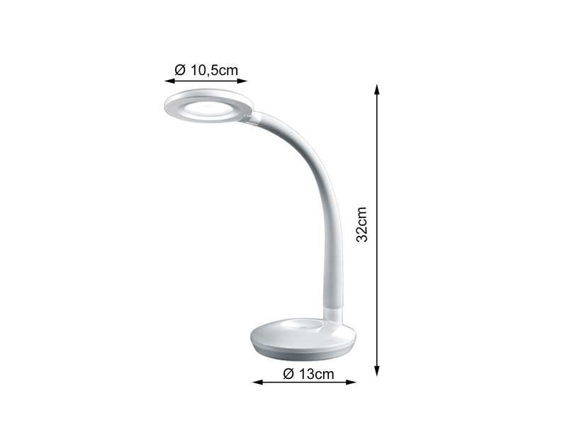 LED Schreibtischleuchte COBRA Weiß, Flexgelenk & Touch Dimmer, 32cm hoch