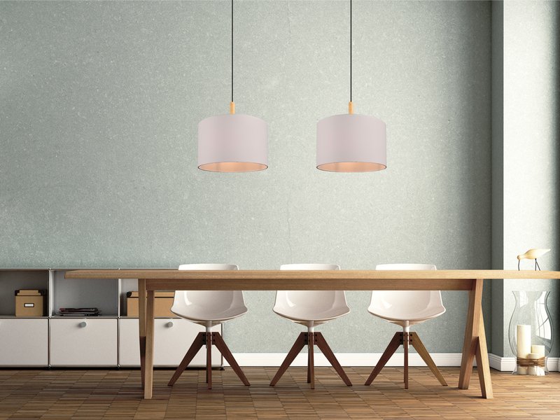Pendelleuchte KORBA mit Stoffschirm Weiß & Holz Baldachin, Ø 40cm