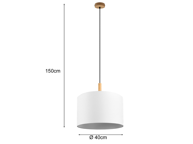 Pendelleuchte KORBA mit Stoffschirm Weiß & Holz Baldachin, Ø 40cm