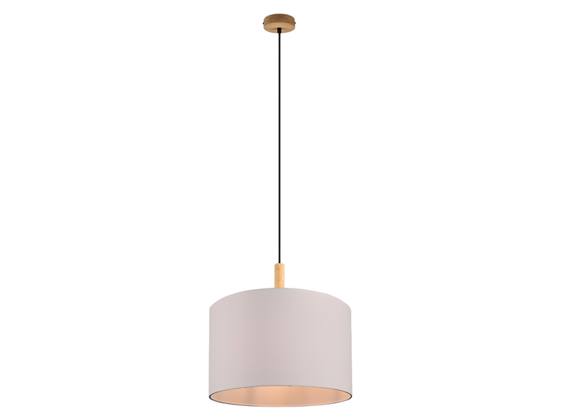 Pendelleuchte KORBA mit Stoffschirm Weiß & Holz Baldachin, Ø 40cm
