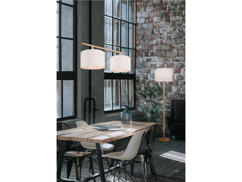 Pendelleuchte KORBA mit Stoffschirm Weiß & Holz Baldachin, Ø 40cm