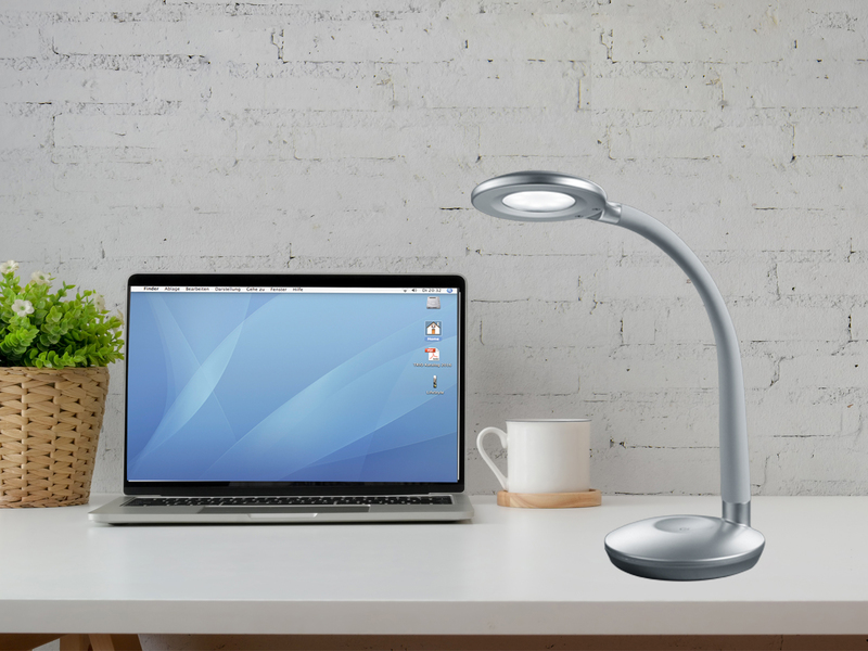 2er SET LED Schreibtischlampen Silber, Flexgelenk & Sensordimmer, Höhe 32cm