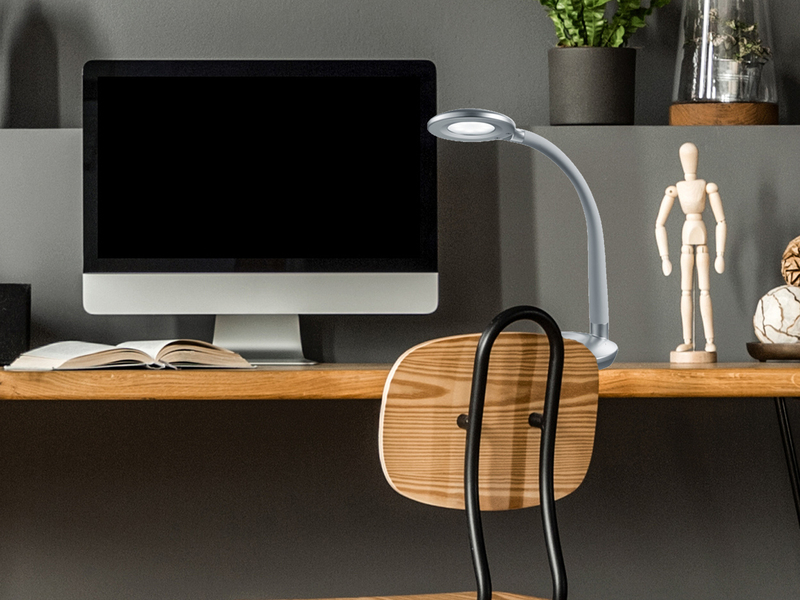 2er SET LED Schreibtischlampen Silber, Flexgelenk & Sensordimmer, Höhe 32cm