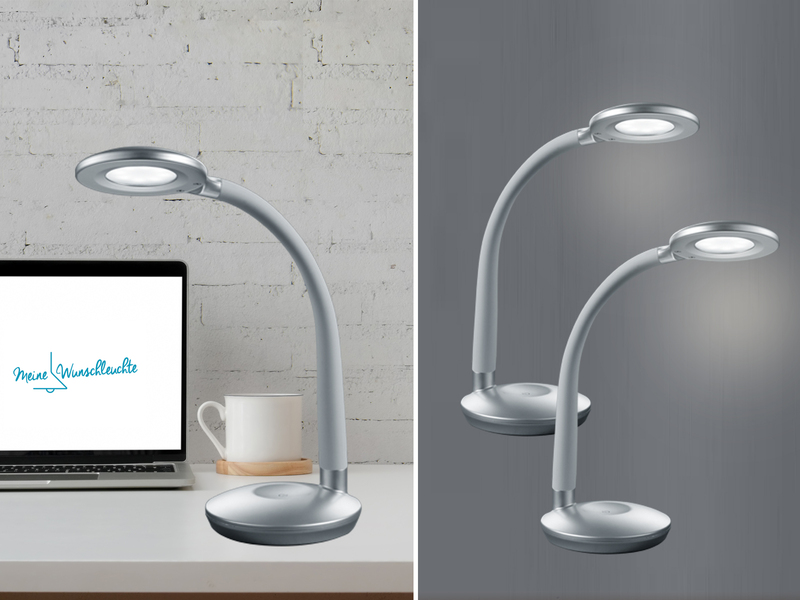 2er SET LED Schreibtischlampen Silber, Flexgelenk & Sensordimmer, Höhe 32cm
