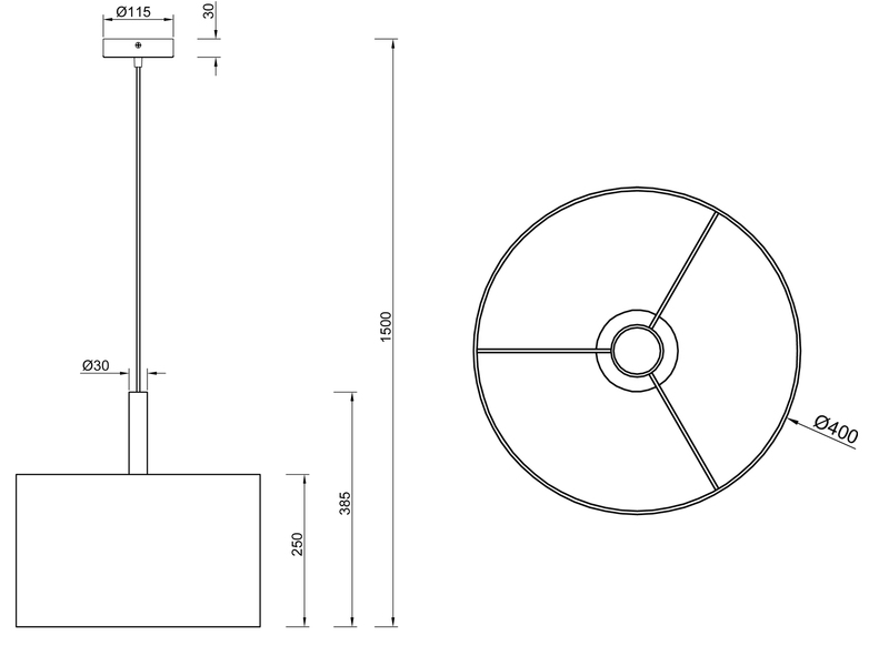 LED Pendelleuchte mit Stoff Lampenschirm Weiß & Holz Baldachin Ø 40cm