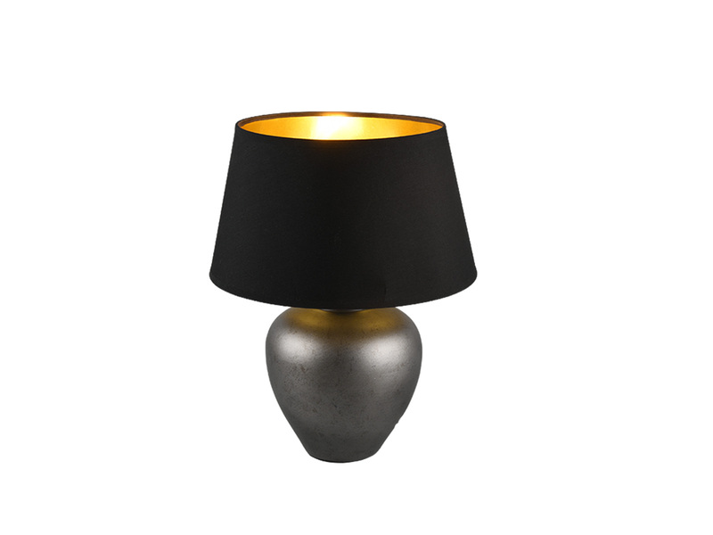 Schwarz/Gold Stofflampenschirm Tischleuchte Keramik Fuß in