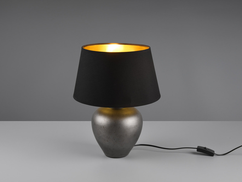 Tischleuchte Keramik Fuß Stofflampenschirm in Schwarz/Gold | Tischlampen