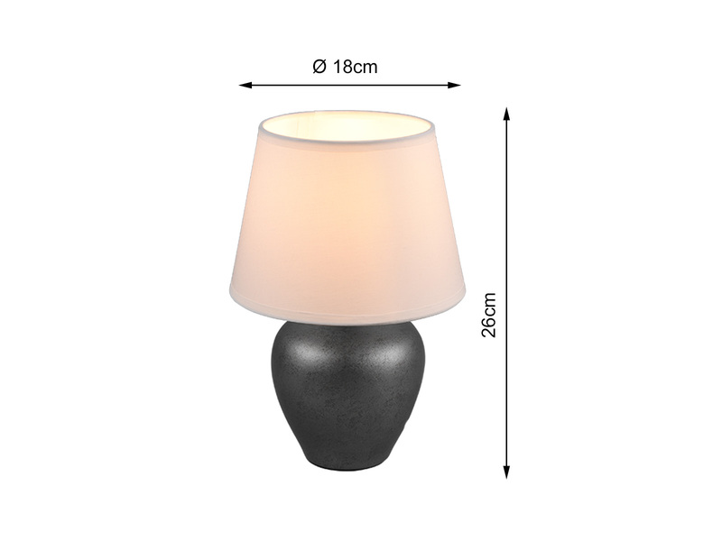 LED Tischleuchte Keramik Silber antik Stoffschirm Weiß Ø 18cm Höhe 26cm