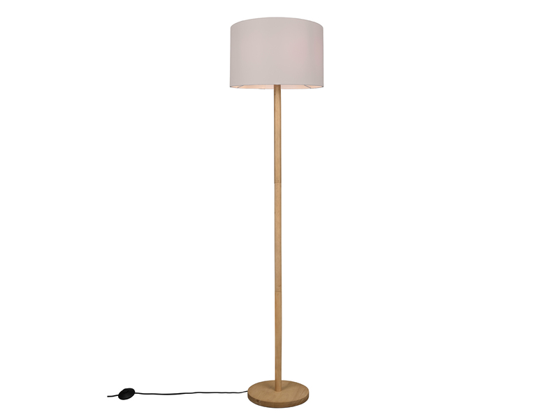 LED Stehlampe mit Stoff Lampenschirm Weiß & Holz Fuß Höhe 162cm