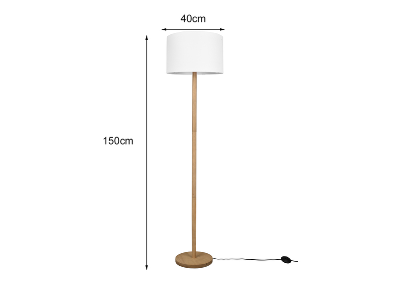 LED Stehlampe mit Stoff Lampenschirm Weiß & Holz Fuß Höhe 162cm