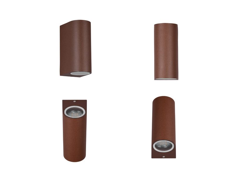 Runde Außenwandleuchte ROYA Up and Down aus Aluminium Rostoptik, Höhe 15cm