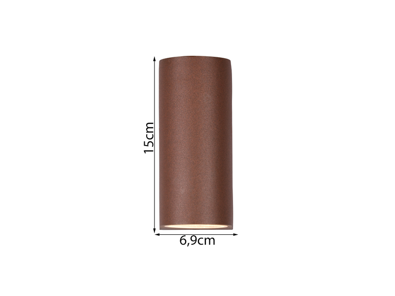 Runde Außenwandleuchte ROYA Up and Down aus Aluminium Rostoptik, Höhe 15cm