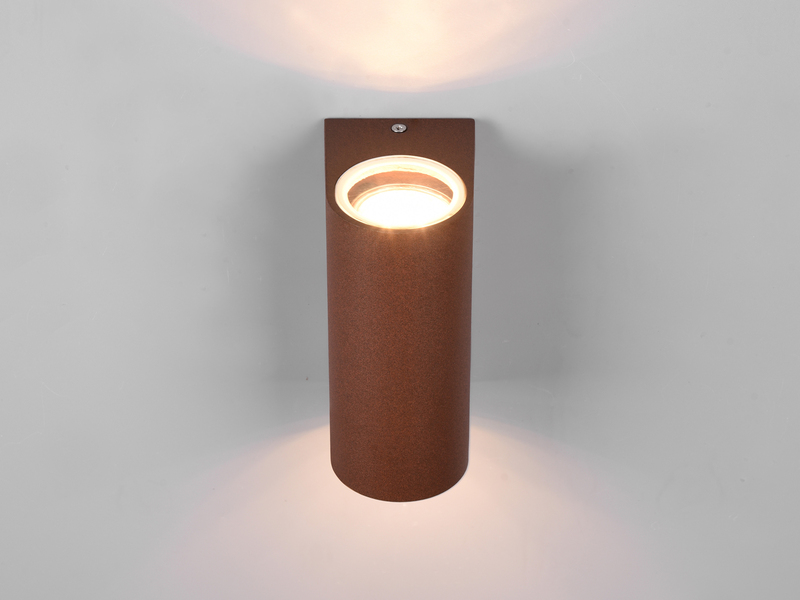 Runde Außenwandleuchte ROYA Up and Down aus Aluminium Rostoptik, Höhe 15cm
