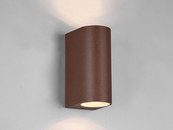 Runde Außenwandleuchte ROYA Up and Down aus Aluminium Rostoptik, Höhe 15cm