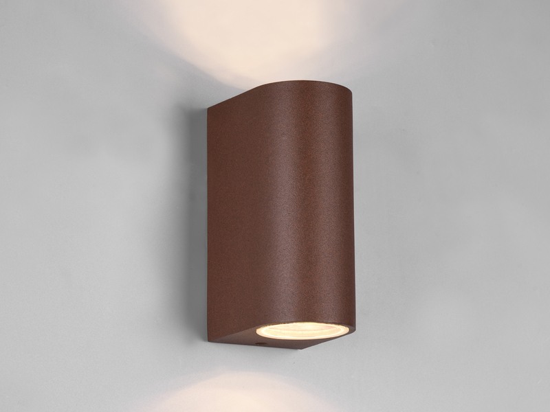 Runde Außenwandleuchte ROYA Up and Down aus Aluminium Rostoptik, Höhe 15cm