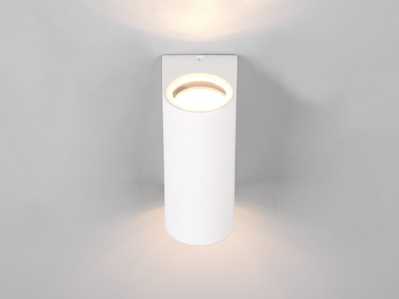 Runde Außenwandleuchte ROYA Up and Down aus Aluminium Weiß, Höhe 15cm