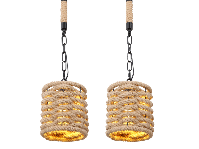 Balkenpendelleuchte HALIA I Korblampe mit 4 Hanfseil Lampenschirmen, 107cm