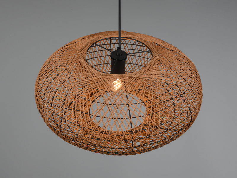 Große Boho Pendelleuchte HEDDA Korbgeflecht aus Sisal 1-flammig Ø 52cm